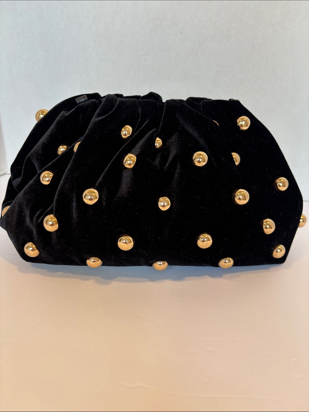 Maeve Black Velvet Studded Clutch with Gold Accents
